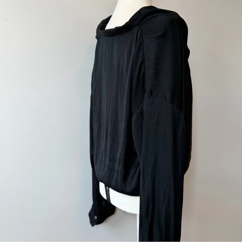 Free People Ladylike Lady Plunge Surplice Bodysuit – Black – Size M